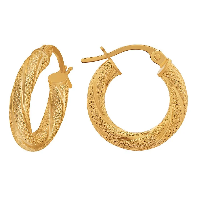 elegant pearl earrings for women -9ct Yellow Gold Patterned Twist Hoop Earrings 10mm