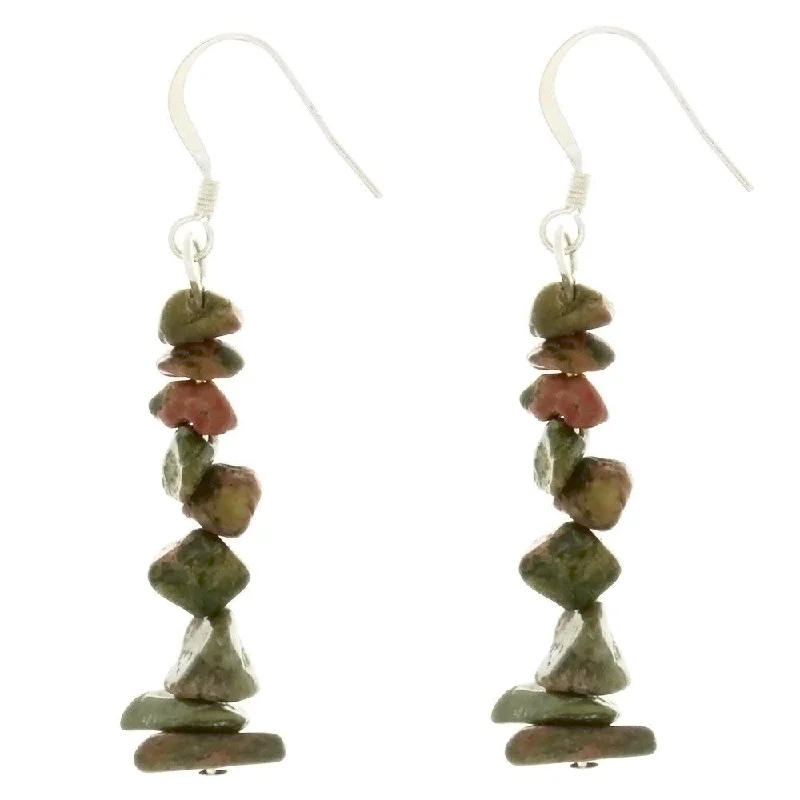 bright gemstone earrings for women -DANGLE CHIP UNAKITE EARRINGS