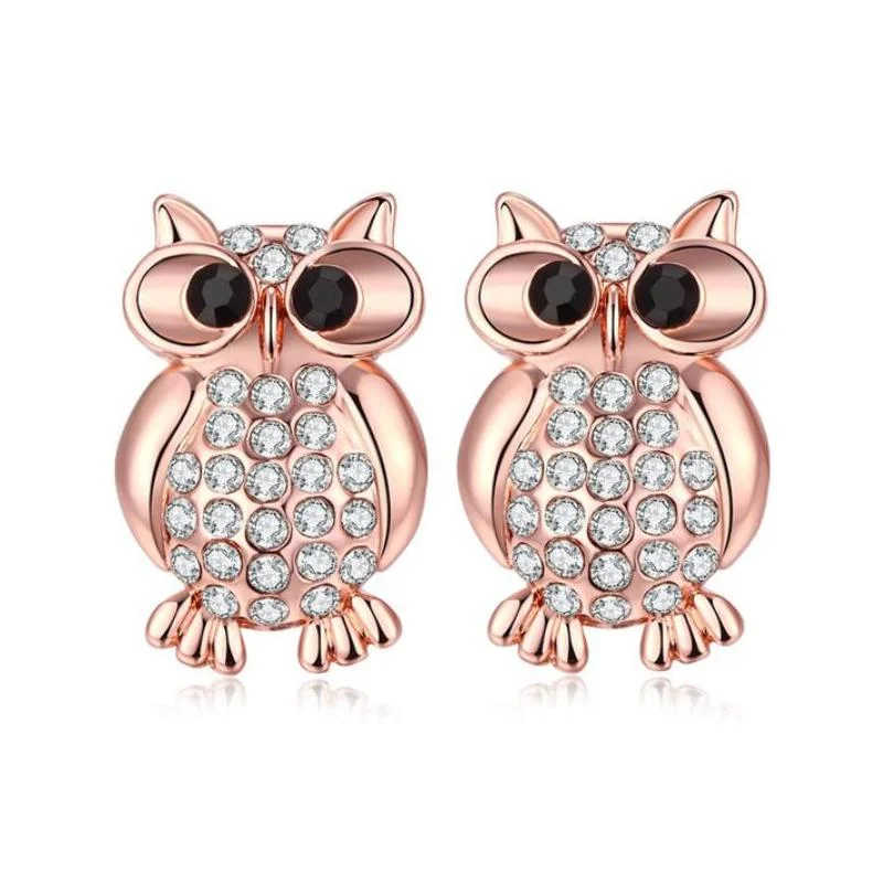 stackable earrings for women -Rosy Zirconia Owl Stud Earrings for Women