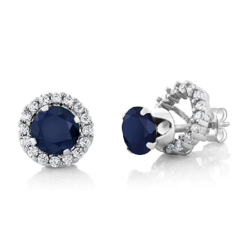 crystal earrings for women -2CTW Genuine Sapphire 925 Sterling Silver Stud With Removable Halo Jacket IOBI Precious Gems Earrings