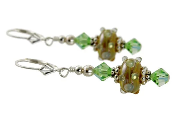 oversized hoop earrings for women -Golden Green Lampwork Bead Earrings