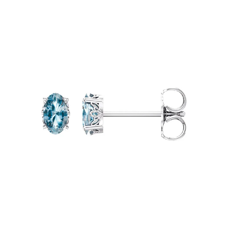 elegant pearl earrings for women -Faceted Oval Sky Blue Topaz Stud Earrings in 14k White Gold