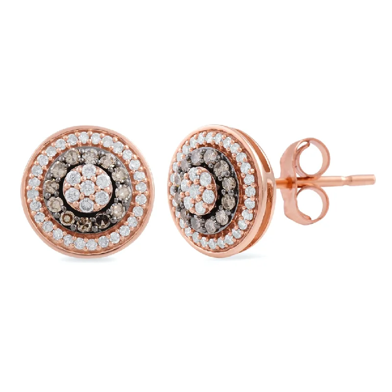 sterling silver earrings for women -9ct Rose Gold 0.50ct Cognac and White Diamond Stud Earrings