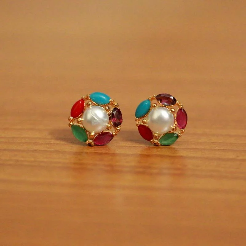 statement earrings for women -MULTICOLOR PEARL STUDS