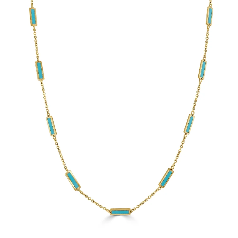 anniversary gift necklaces for women -14k Gold & Turquoise Station Necklace