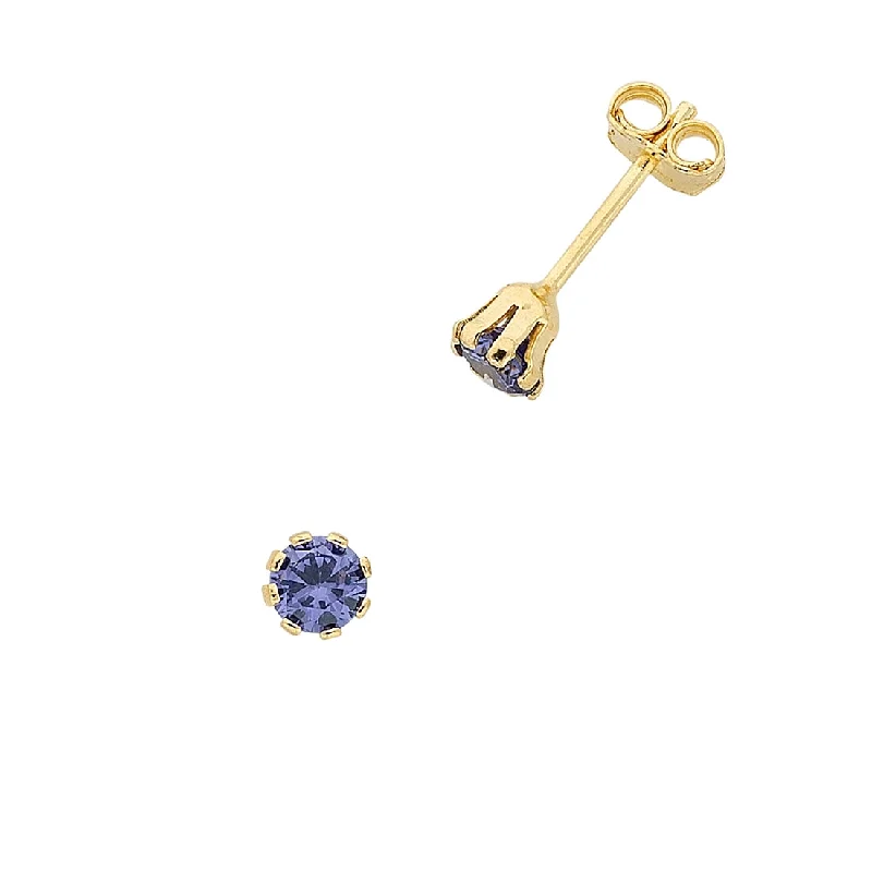 vintage-style earrings for women -9ct Yellow Gold Silver Infused Dark Blue Cubic Zirconia Stud Earrings