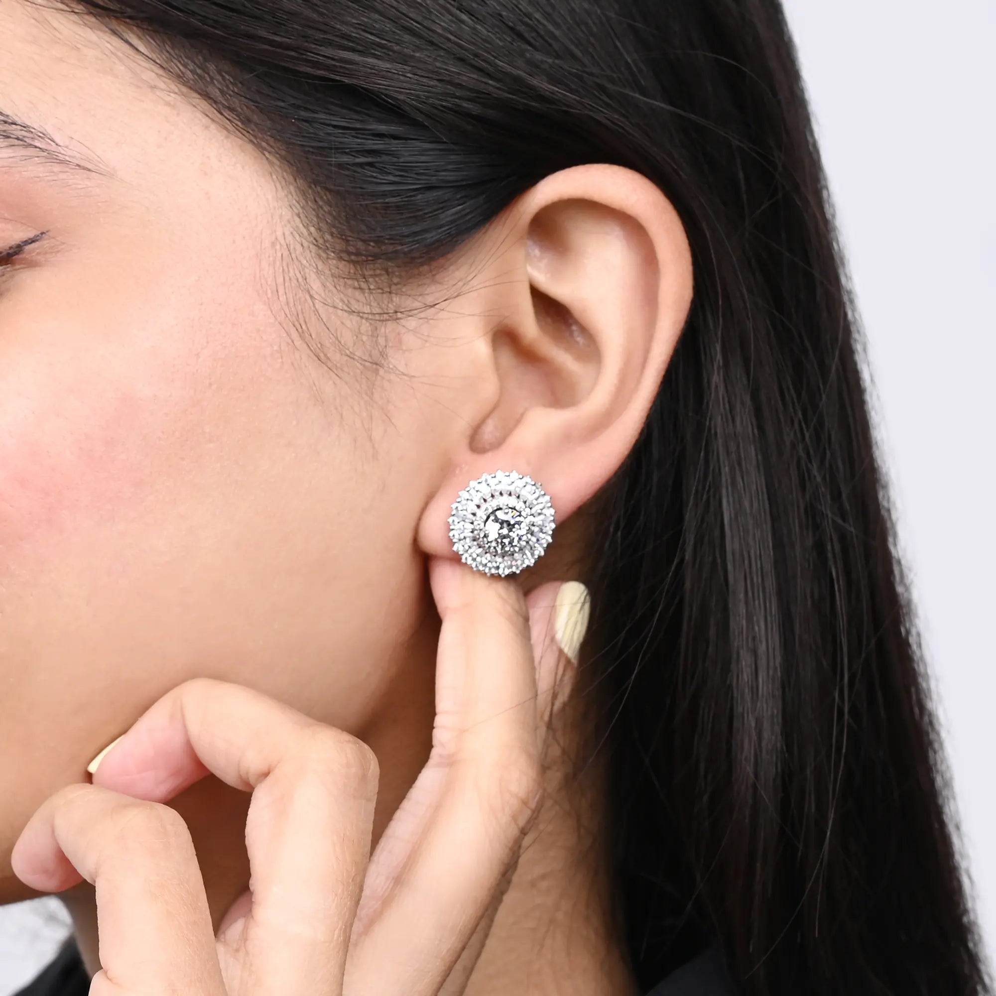 modern earrings for women -Radiant Halo Round Stud Earrings