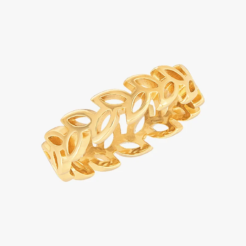 personalized rings for women -Cut-Out Leaf Ring Gold