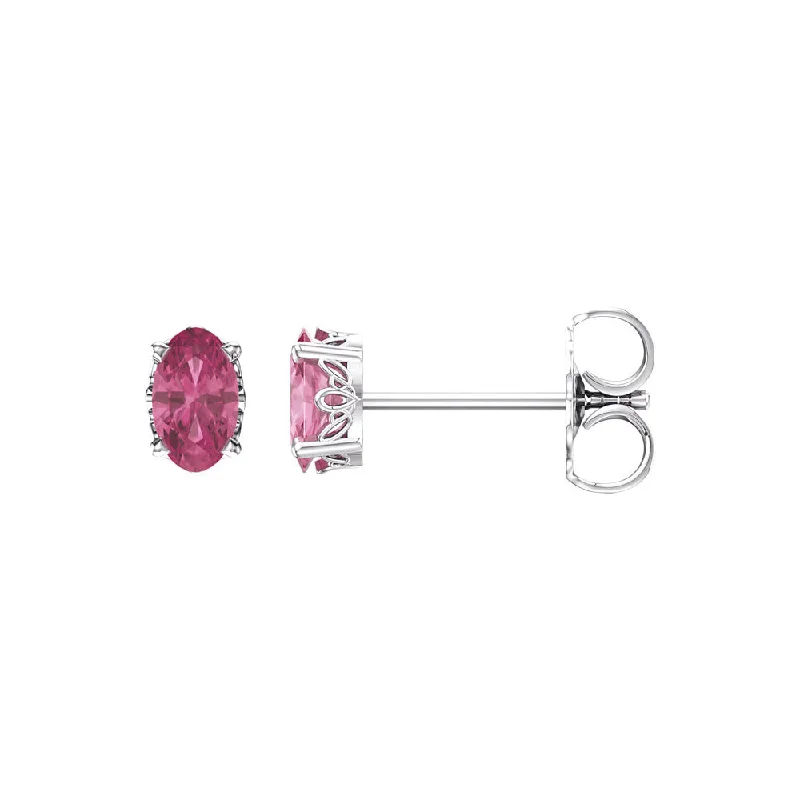 elegant drop earrings for women -Faceted Oval Pink Tourmaline Stud Earrings in 14k White Gold