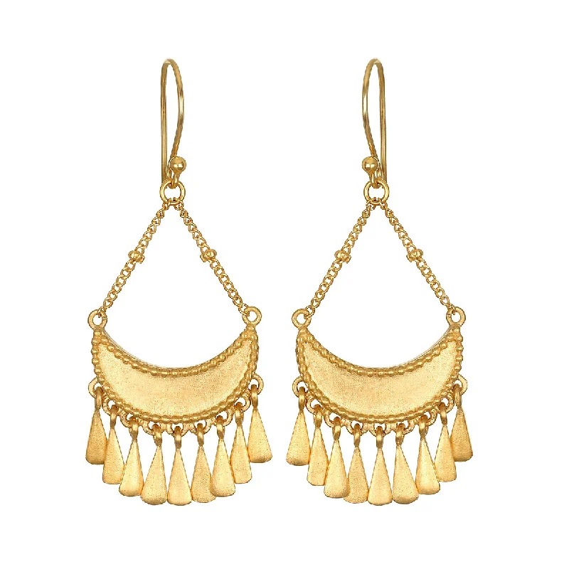 trendy drop earrings for women -Goddess Moon Drops Gold Earrings