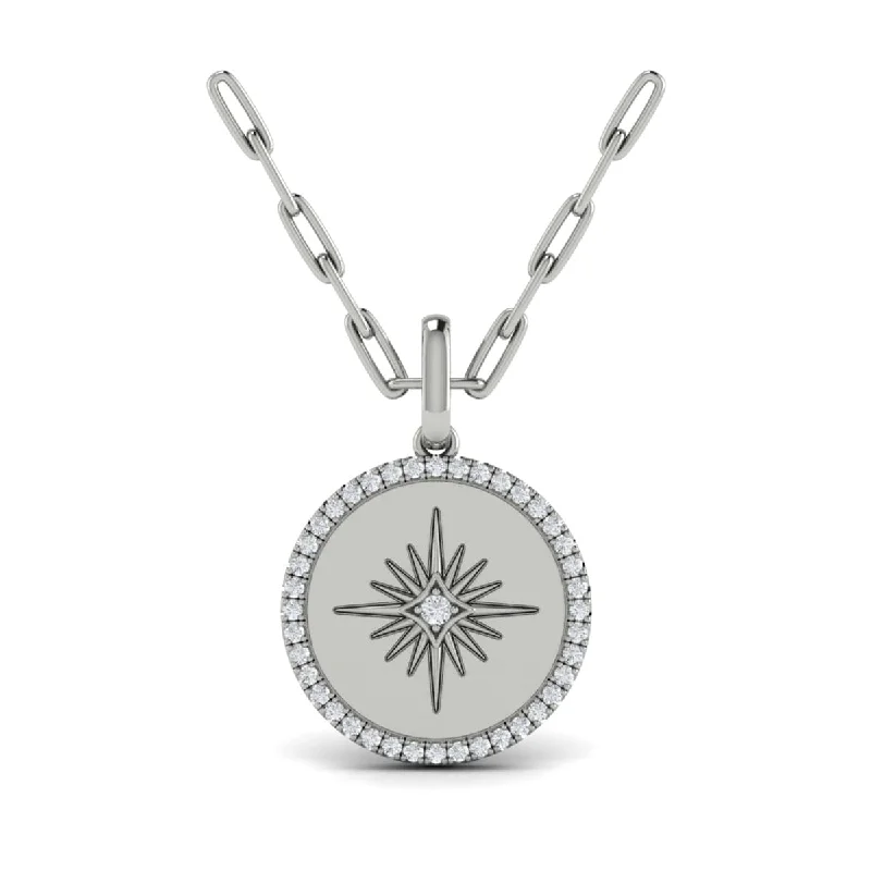 personalized gold necklaces for women -Center Starburst Diamond and Bezel Pendant Necklace