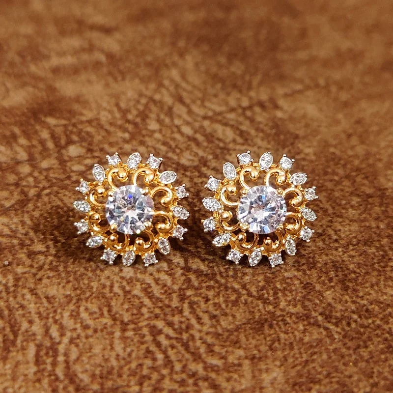 contemporary earrings for women -SOLITAIRE LOOK GOLD PLATED DIAMOND LOOK ALIKE STUDS