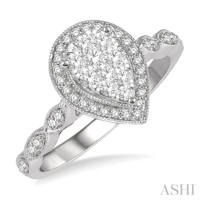 high-end necklaces for women -PEAR SHAPE HALO LOVEBRIGHT DIAMOND ENGAGEMENT RING