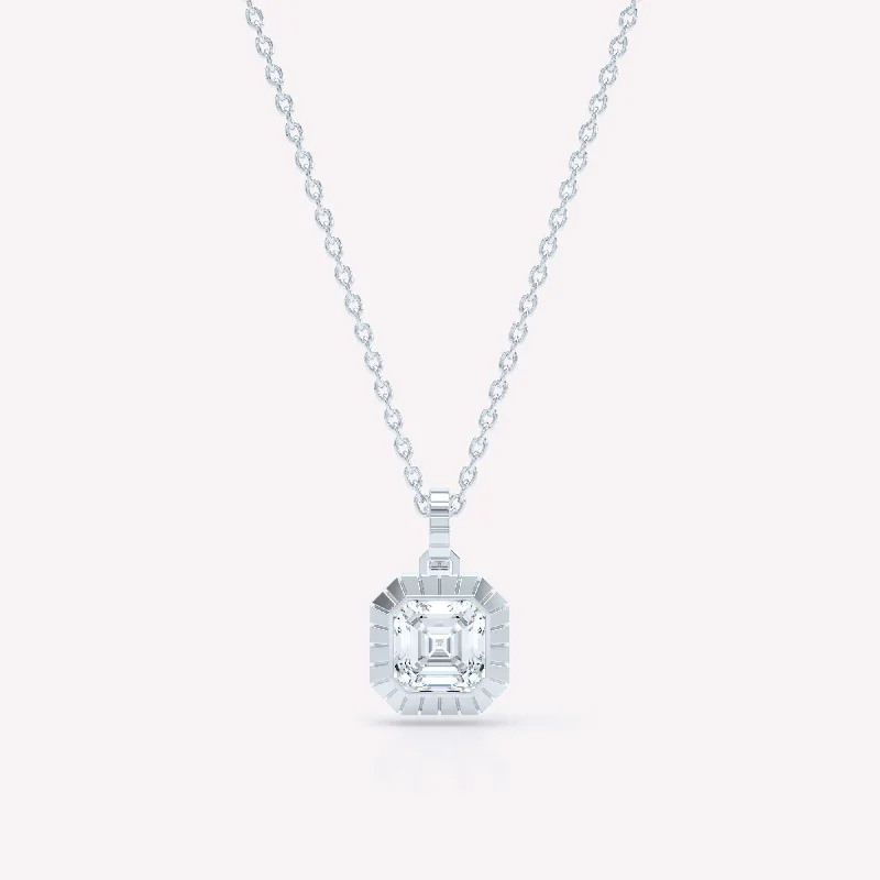 crystal pendant necklaces for women -Eternity Engraved Asscher 18K Whitegold Necklace w. Lab-Grown Diamond