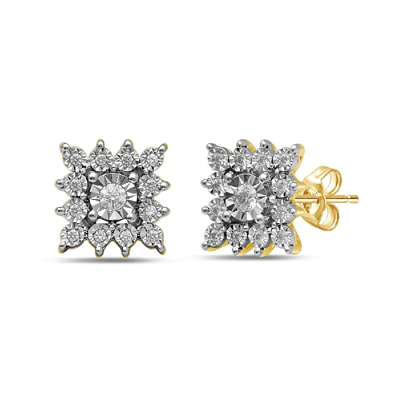 fashion hoop earrings for women -9ct Yellow Gold 0.20ct Diamond Square Star Stud Earrings