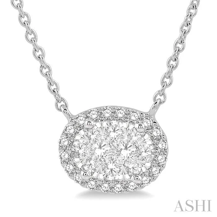 choker necklaces for women -OVAL SHAPE EAST-WEST HALO LOVEBRIGHT ESSENTIAL DIAMOND PENDANT