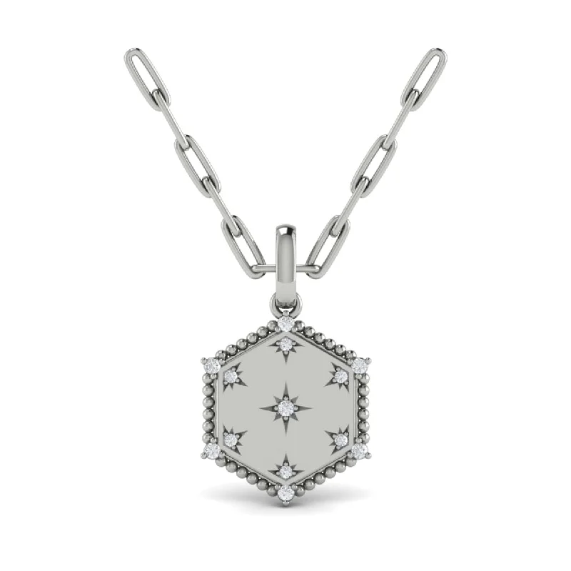 silver necklaces for women -Star Diamonds and Bezel Hexagon Pendant Necklace