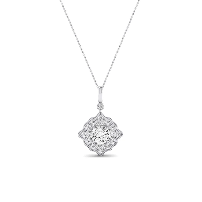 crystal pendant necklaces for women -Sky Round Cut Diamond Halo Necklace