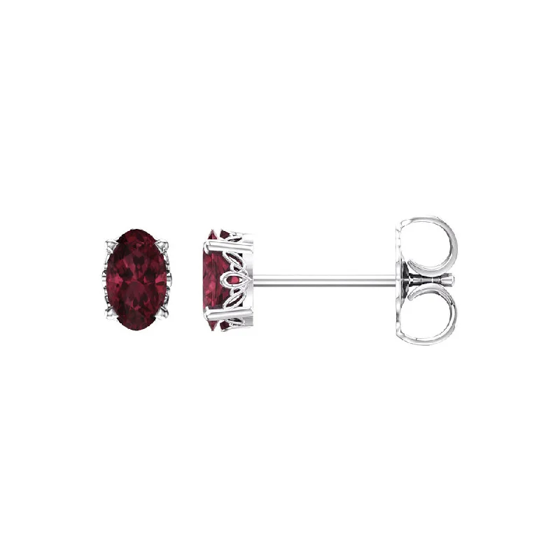 wedding diamond earrings for women -Faceted Oval Mozambique Garnet Stud Earrings in 14k White Gold