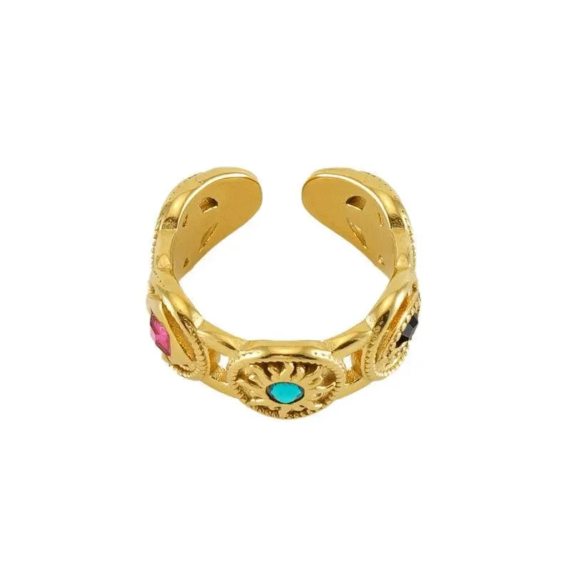 gemstone promise rings -Bohemian Turquoise Gold Plated Adjustable Ring – Stylish Statement Jewellery