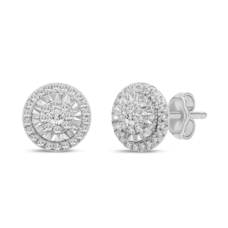 chic gold earrings for women -Halo Stud Earrings with 1/3ct of Diamonds in 9ct White Gold