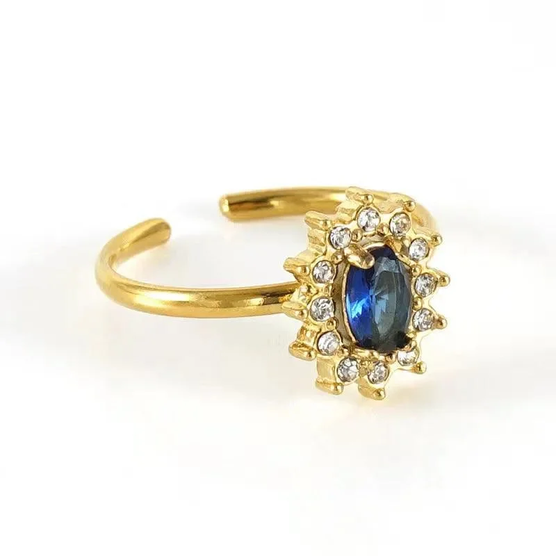 rose gold engagement rings -Stunning 18K Gold-Plated Zircon Sunburst Adjustable Ring