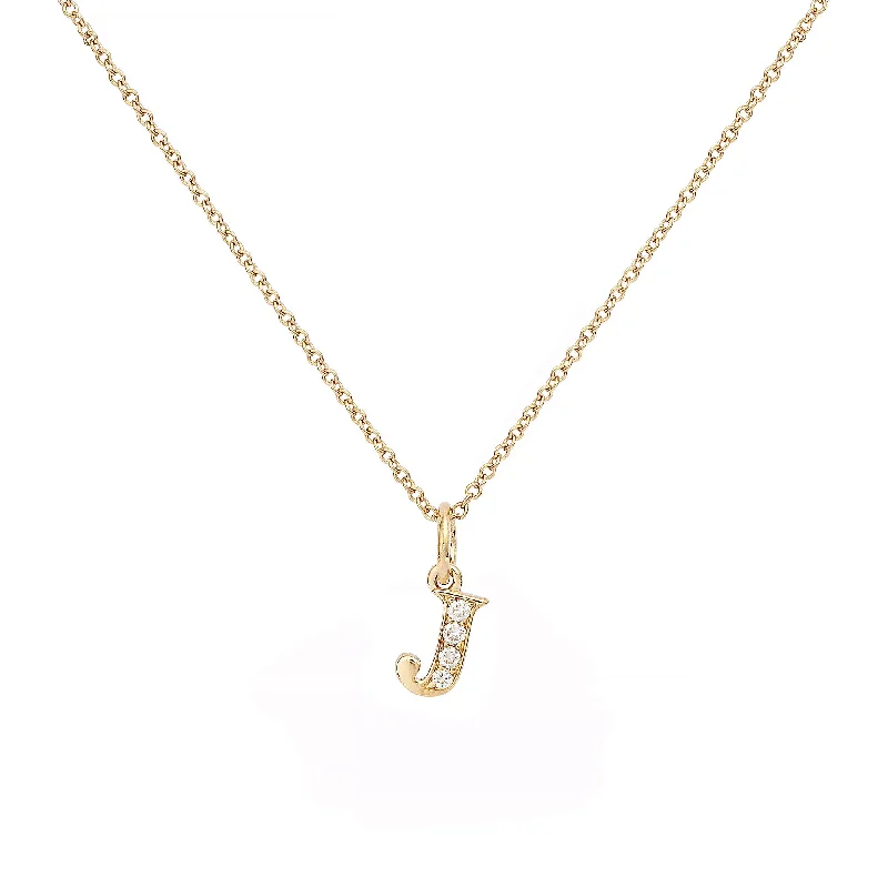 crystal necklaces for women -Love Letter J 18K Gold Necklace w. Diamonds