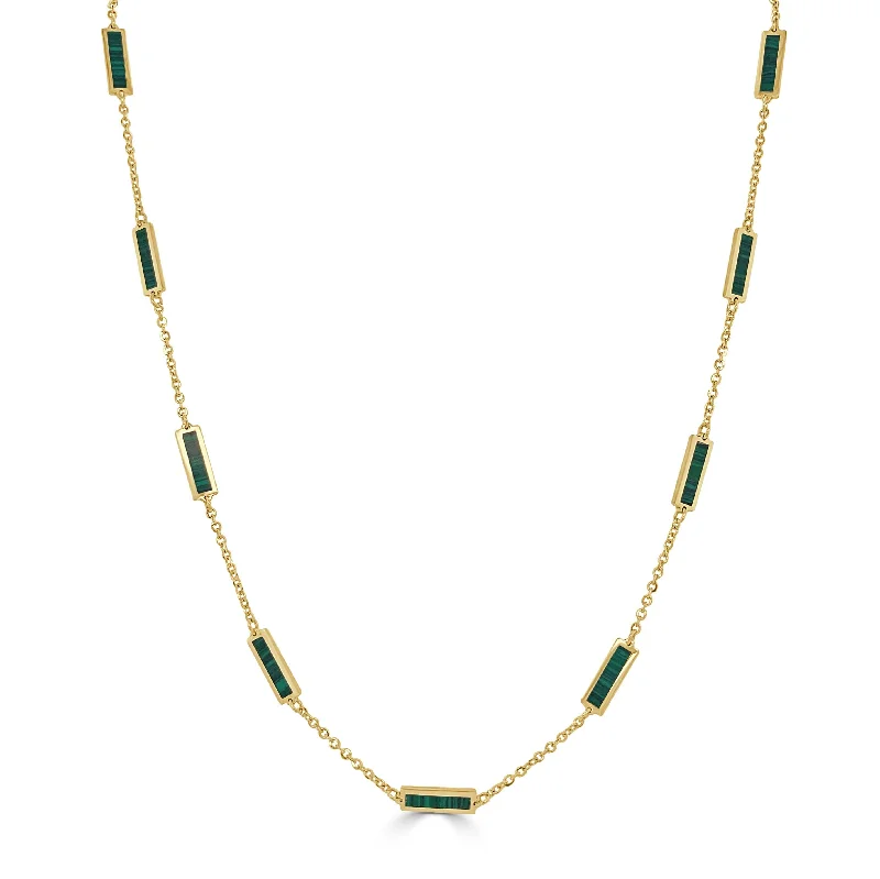 classic pearl necklaces for women -14k Gold & Malachite Station Bar Necklace