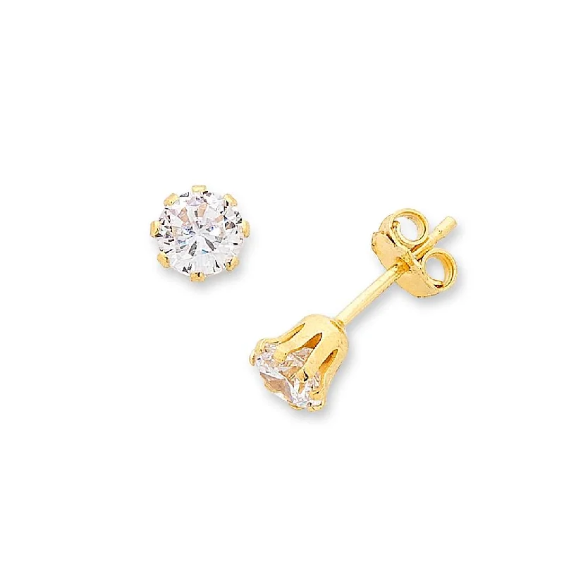 chic gemstone drop earrings -9ct Yellow Gold Silver Infused Cubic Zirconia Stud Earrings - 4mm