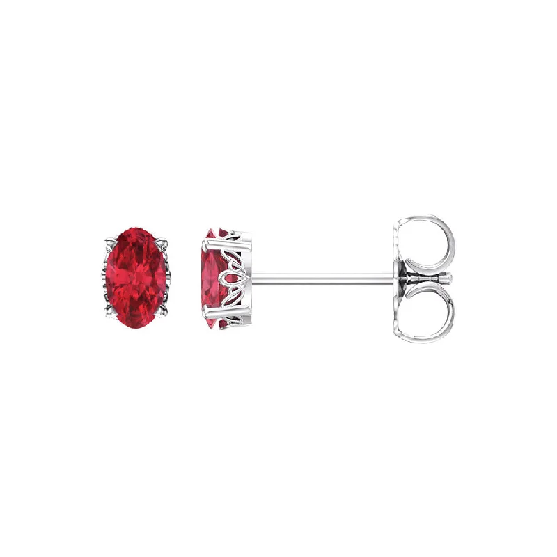 cute stud earrings for women -Oval Lab Created Ruby & 14k White Gold Stud Earrings, 3 x 5mm