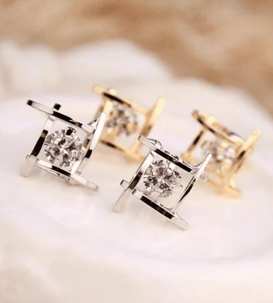 wedding earrings for women -Captured Crystals Square Earrings