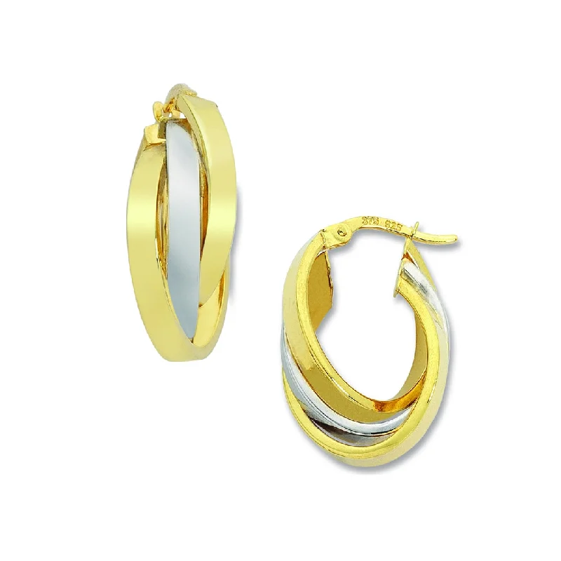 boho earrings for women -9ct Two Tone Gold Silver Infused Oval Hoop Earrings