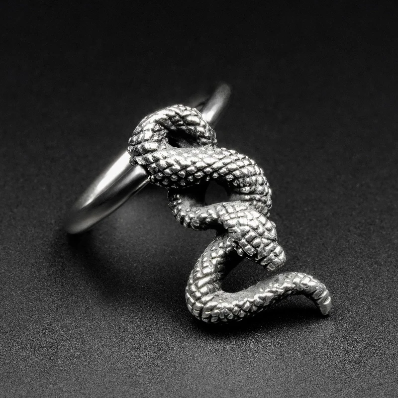 infinity rings for women -Hanging Snake White Brass & Surgical Steel BCR Ball Closure Ring