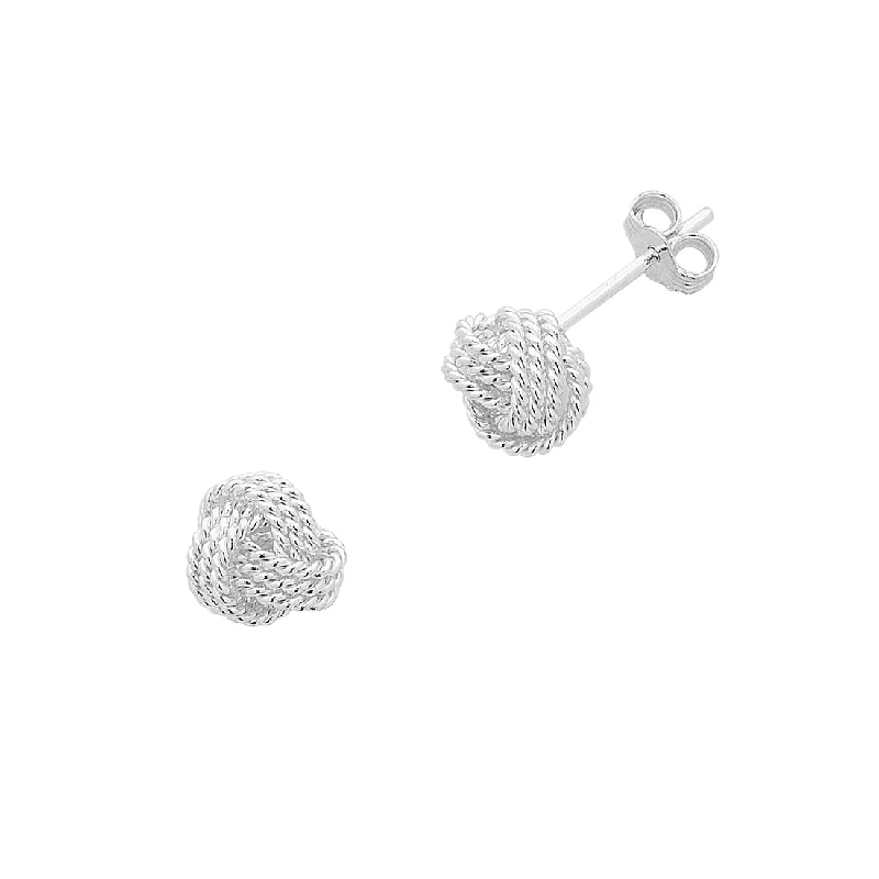 sparkling hoop earrings for women -Sterling Silver Knotted Stud Earrings