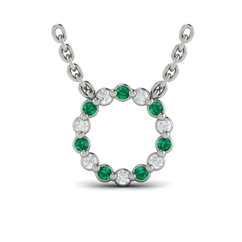 trendy chain necklaces for women -Diamond and Emerald  Open Circle Pendant Link Necklace