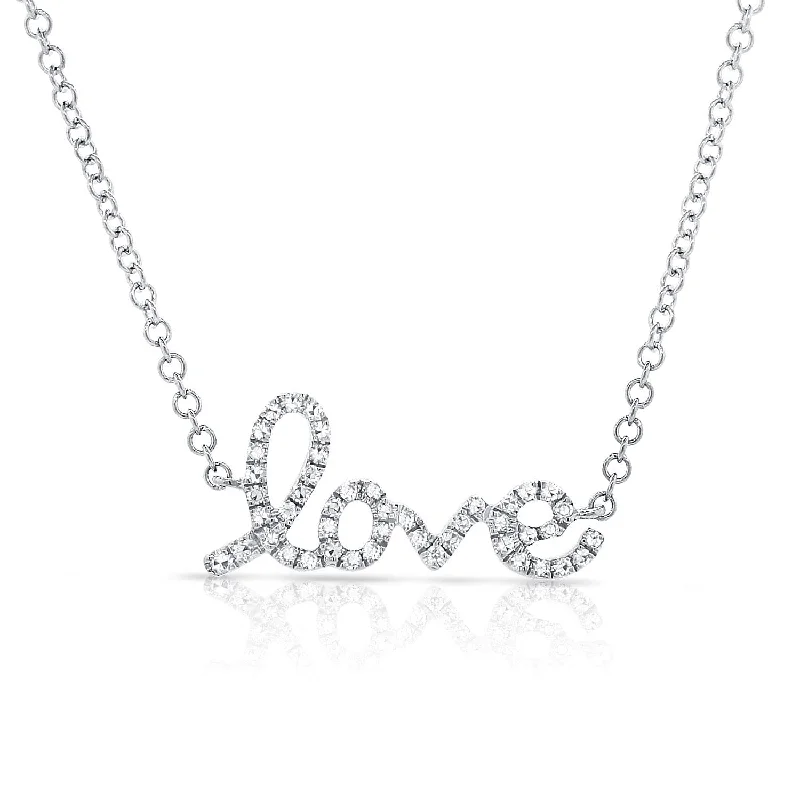 classic necklaces for women -14k Gold & Diamond Script Love Necklace