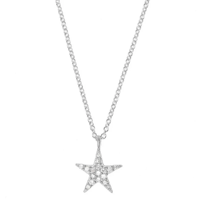 trendy necklaces for women -Large Star Silver Necklace w. Diamonds