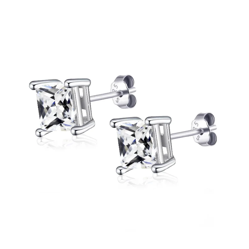 vintage-style earrings for women -Sterling Silver Square Earrings Created with Zircondia® Crystals