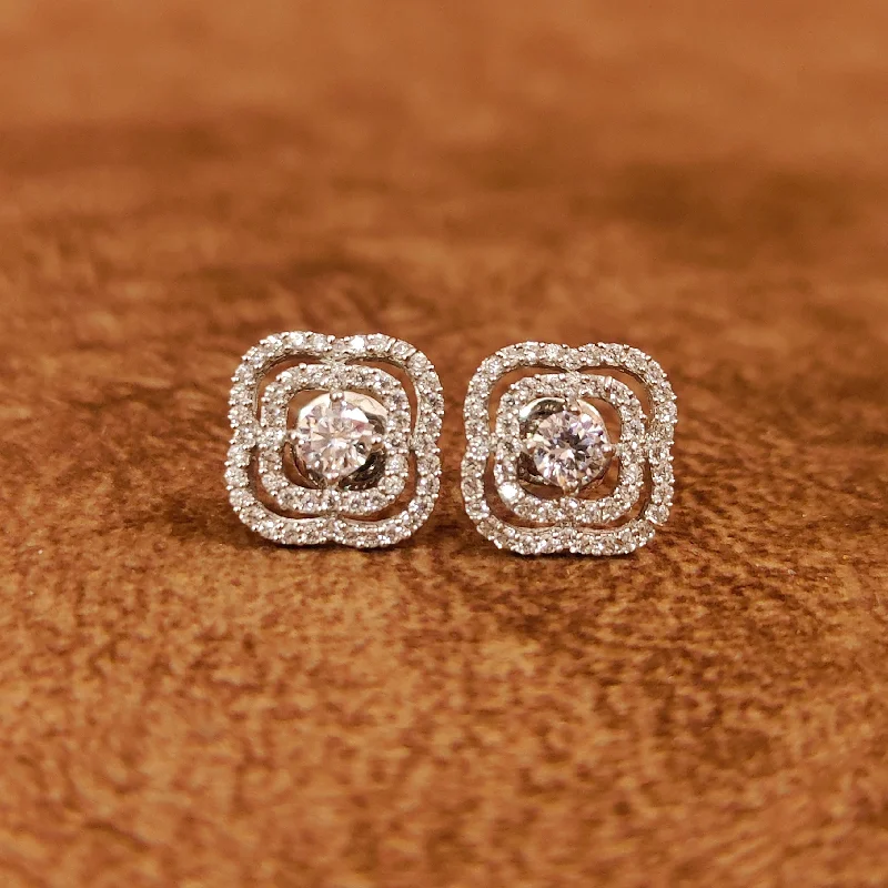 gold earrings for women -DIAMOND PATTERN SOLITAIRE LOOK SCREW PATTERN EARRINGS