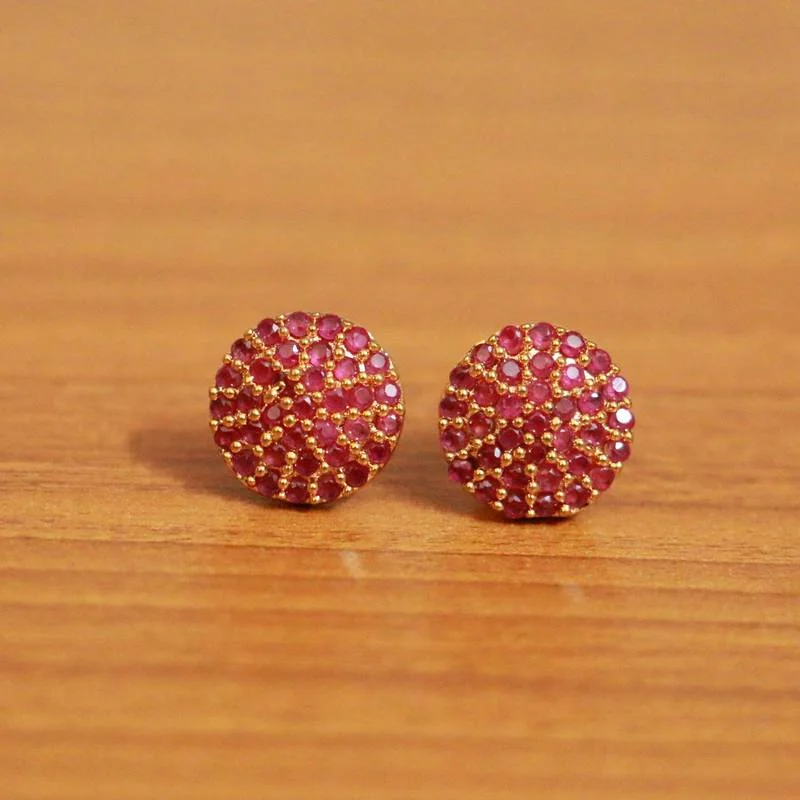 gold earrings for women -RED RUBY STUDS