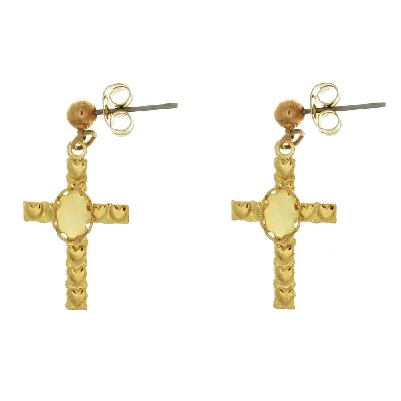 sparkling earrings for women -Cabochon Setting Dangle Cross Earrings Holds 4x6 mm Cabochon