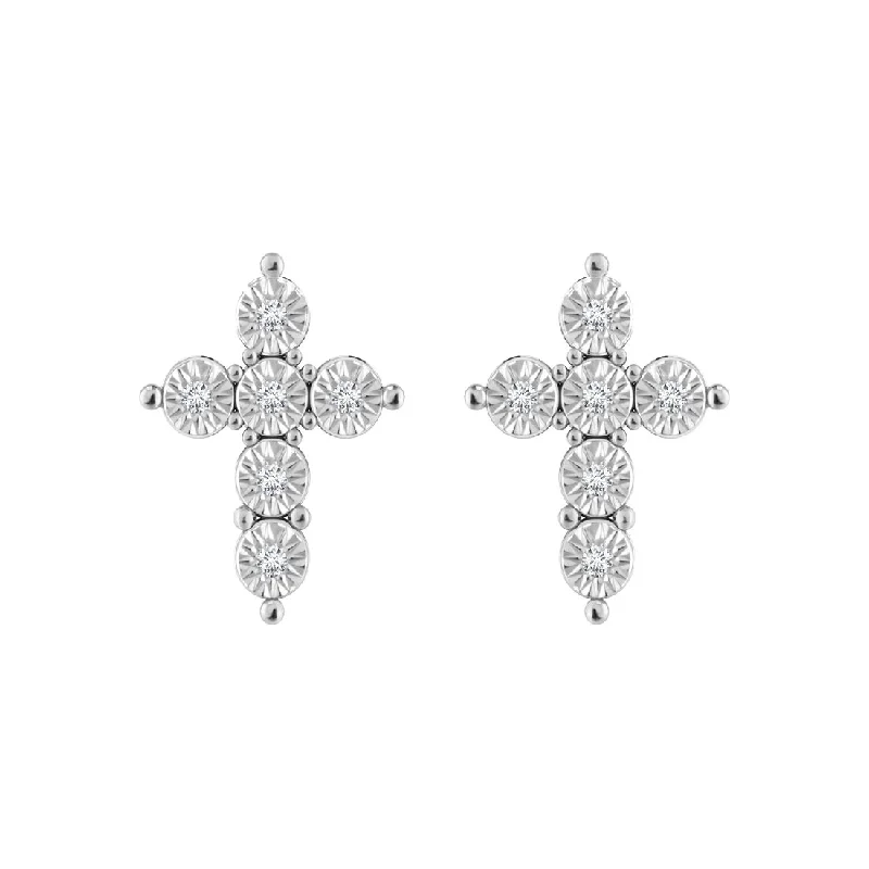 dangle earrings for women -Diamond Cross Stud Earrings in Sterling Silver