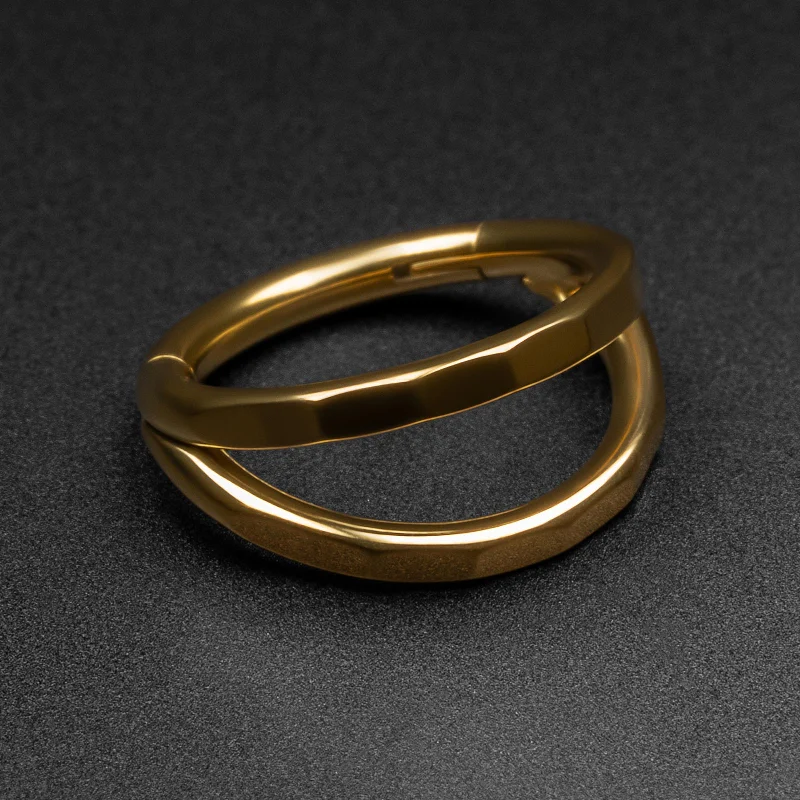 unique rings for women -Double Faceted Hoop Gold PVD Titanium Hinged Segment Ring