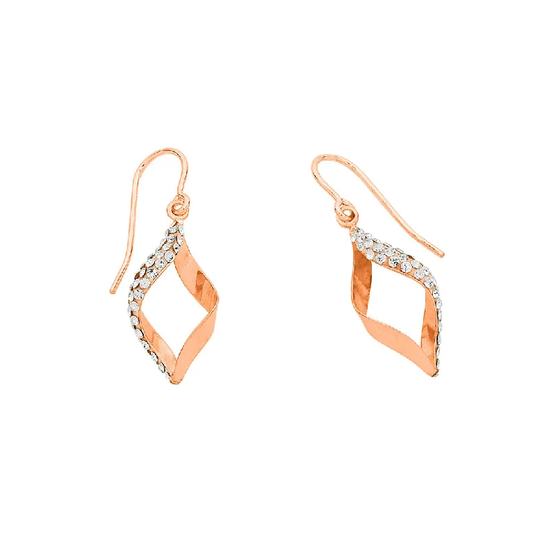 luxury silver earrings for women -9ct Rose Gold Silver Infused Cubic Zirconia Twist Earrings