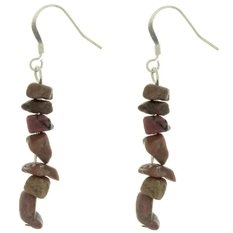 chic gold earrings for women -DANGLE CHIP RHODONITE EARRINGS