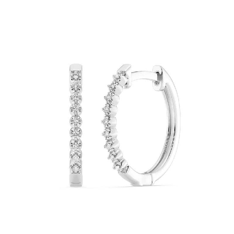 classic pearl earrings for women -Hoop Earrings with 0.05ct of Diamonds in 9ct White Gold