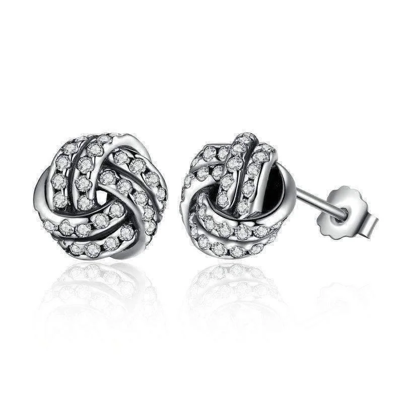 vintage earrings for women -CZ Accented Sterling Silver Love Knot Stud Earrings