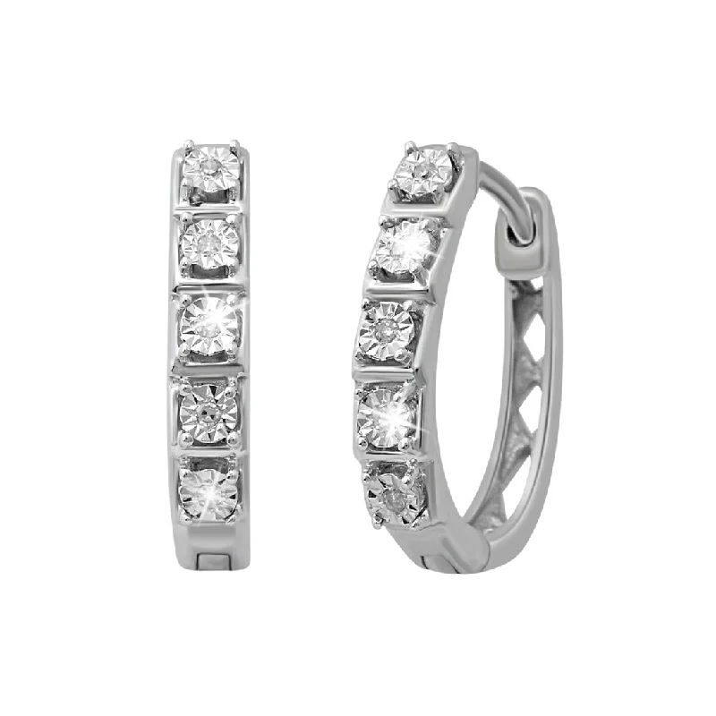 custom crystal earrings for women -Diamond Set Brilliant Illusion Sterling Silver Hoop Earrings