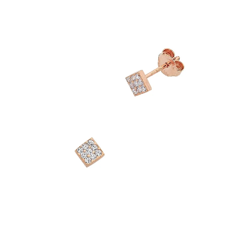 dazzling earrings for women -9ct Rose Gold Silver Infused Cubic Zirconia Square Stud Earrings