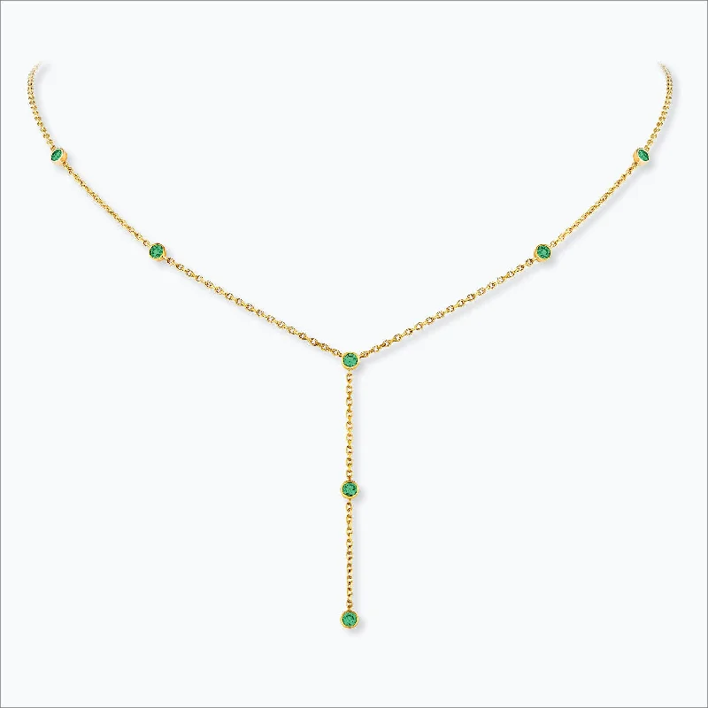 modern necklaces for women -7 Stone 18K Gold Necklace w. Tsavorite